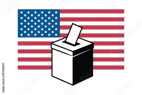 An illustration of a ballot box with the American flag