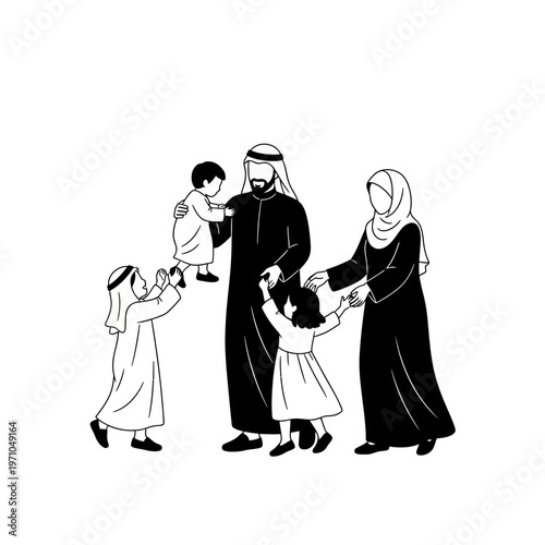 Arab family with four young children.