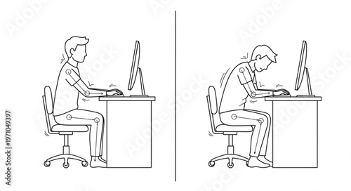 Correct and Incorrect Posture at Computer Desk.
