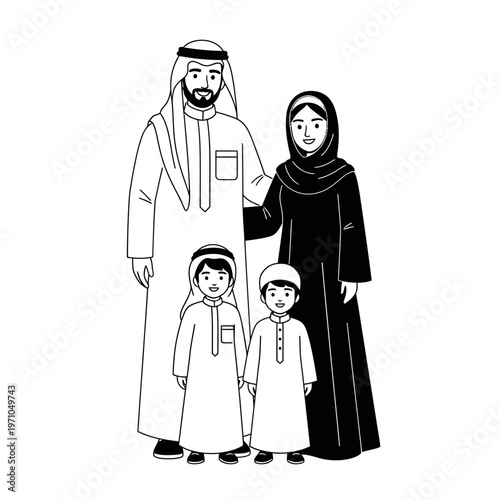 Arabian Family Wearing Traditional Clothing.