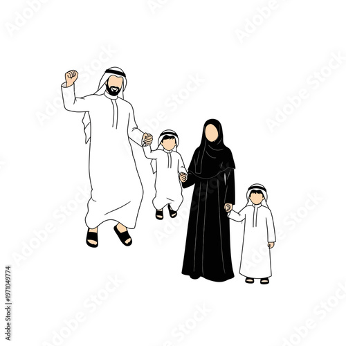 Arabian Family Wearing Traditional Clothing.