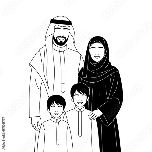 Arabian Family Wearing Traditional Clothing.