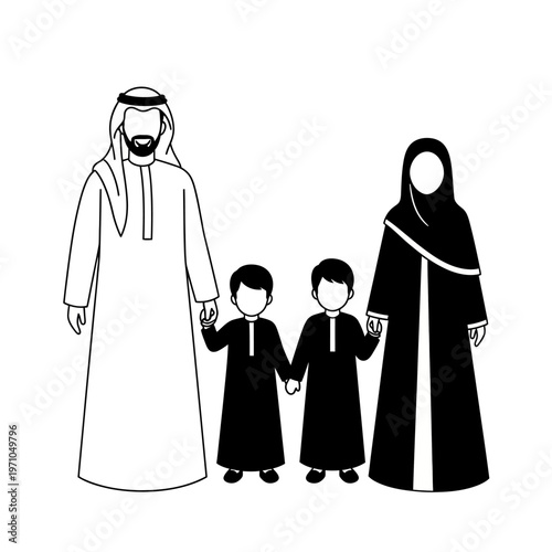 Arabian Family Wearing Traditional Clothing.