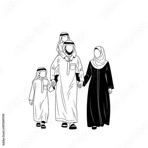 Arabian Family Wearing Traditional Clothing Together.