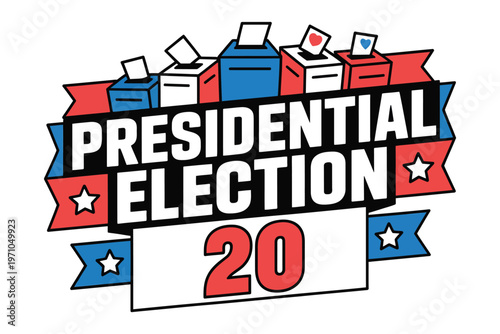 A graphic illustration of the presidential election with ballot boxes
