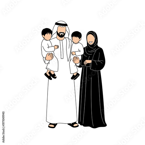 Arabian Family With Two Small Children.