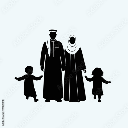 Family in traditional Middle Eastern clothing.