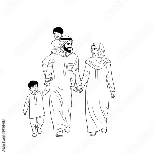 Family in traditional Middle Eastern clothing.