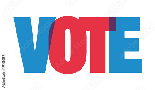 The word 'VOTE' is superimposed in bold blue and red letters on a white background, symbolizing democratic participation.
