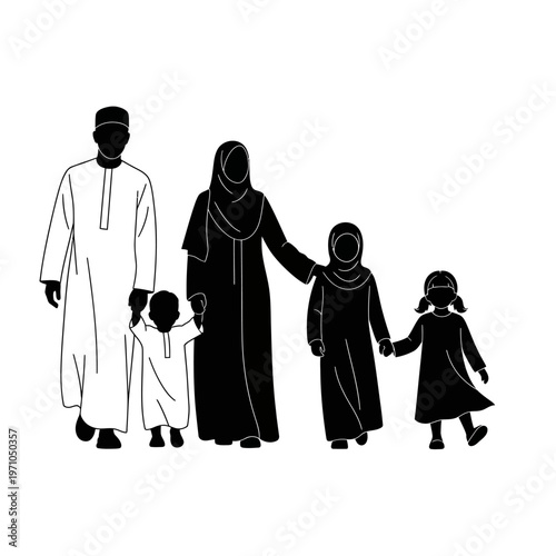 Muslim family in traditional clothing.