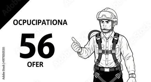 Construction worker with safety harness and hard hat, industrial safety concept.