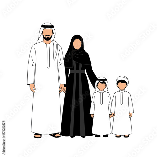 Traditional Emirati Arab Family Portrait.