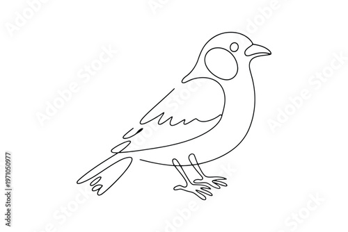 Black and white line of a small bird standing line black minimalist simple