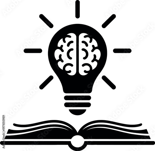 Book icons creativity editing education idea information innovation brain lamp training library light bulb open textbook cognition thin vector