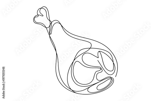 Black and white line of a turkey leg with bones visible line black and white poultry meat food