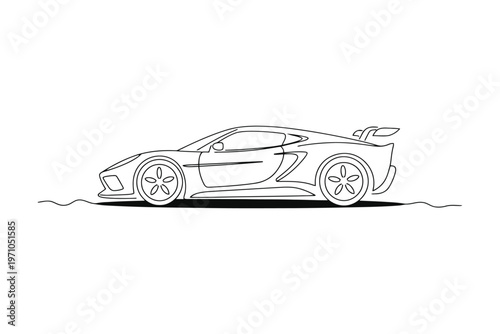 Black and white of a sleek sports car on a flat surface automobile racing car