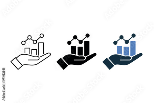 A graphic illustration of hands holding bar graphs and charts