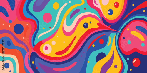 vibrant doodle colorful liquid background, swirling fluid flowing acrylic paint wallpaper, spring summer  vector illustration  
