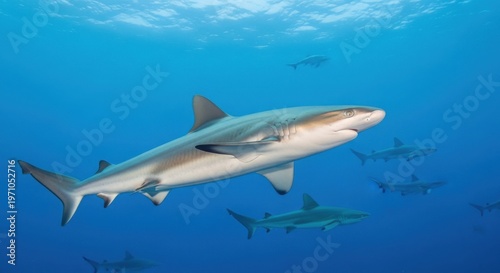 Wallpaper Mural Sleek Silky Sharks Swimming Together in the Deep Blue Ocean Waters Torontodigital.ca