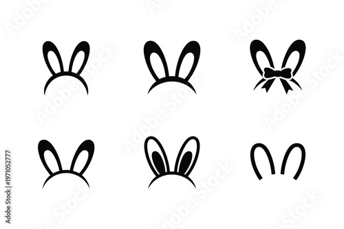 A set of black bunny ears illustrations on a white background