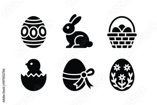 A set of Easter icons featuring eggs and a bunny