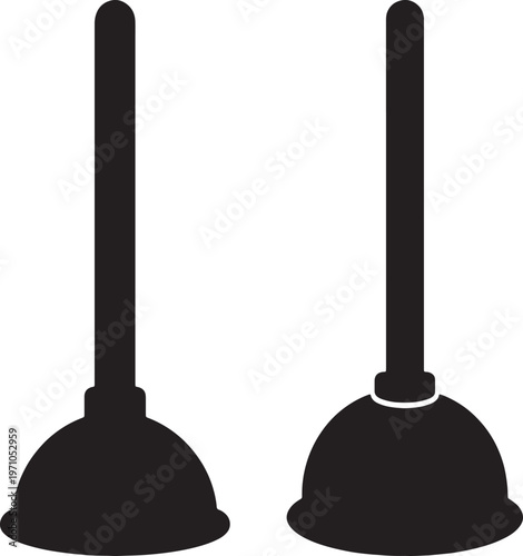 Black minimalist toilet plunger silhouette icon for bathroom plumbing and household maintenance