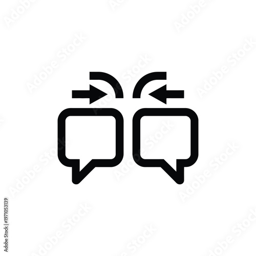 A simple black icon of two speech bubbles exchanging messages