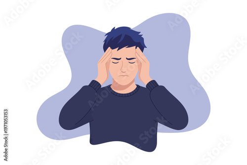 A stressed man with his hands on his face and eyes closed