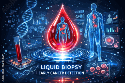 Liquid Biopsy Concept for Early Cancer Detection with DNA Analysis and Medical Technology Illustration