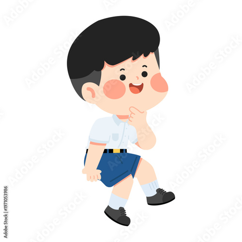 Boy student in school uniform thinking deeply