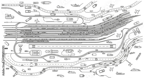 Detailed Architectural Blueprint of a Complex Railway Station Layout.