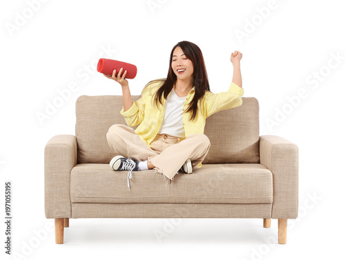 Young Asian woman with spea...
