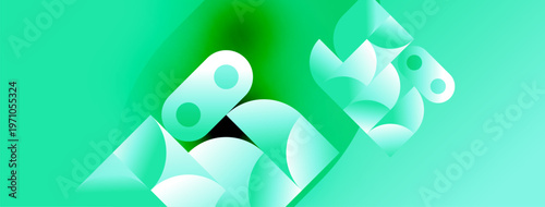 Abstract geometric shapes, teal hues, modern design. Minimalist composition, smooth gradients, digital illustration. Clean lines, artistic expression.