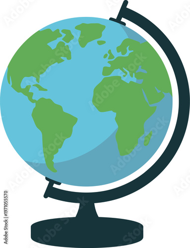 Earth globe icon with stand world map vector illustration education geography design clean modern style