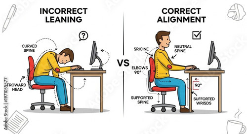 Correct Posture vs Incorrect Posture at Desk.