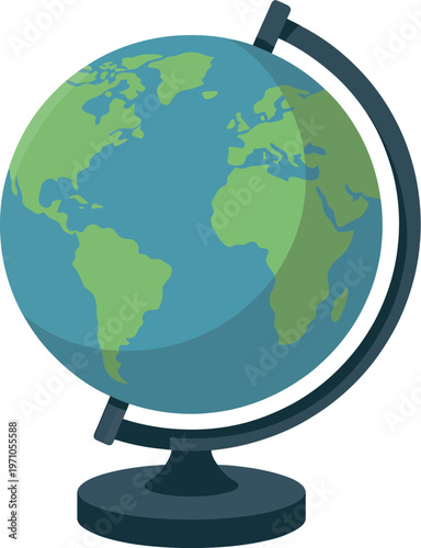Earth globe icon with stand world map vector illustration education geography design clean modern style