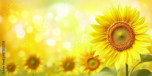 Vibrant Sunflower Field Under Clear Blue Sky, Capturing the Beauty of Rural Summer Landscape