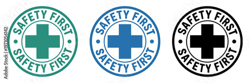 Safety First Stickers With Medical Cross Symbols In Different Colors