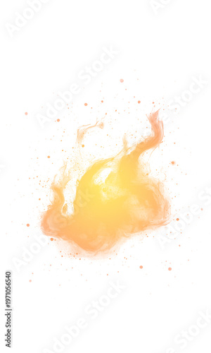 Abstract orange flame with smoke and sparks on a clean white background, dynamic energy illustration isolated on transparent background