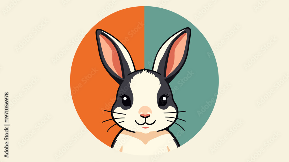 Fototapeta premium Cute cartoon illustration of a friendly rabbit peeking out of a circle for playful pet graphics and adorable children design concepts.