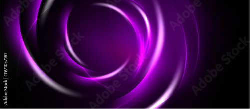Abstract purple swirls, dynamic lines, dark background. Smooth gradients create flowing, elegant visual effect. Modern design.
