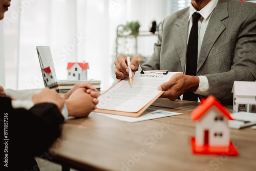 Real estate agents provide clients with a model home, along with mortgage agreements, loan agreements, lease agreements, and home purchase agreements, as well as home insurance policies.