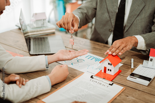 Real estate agents provide clients with a model home, along with mortgage agreements, loan agreements, lease agreements, and home purchase agreements, as well as home insurance policies.