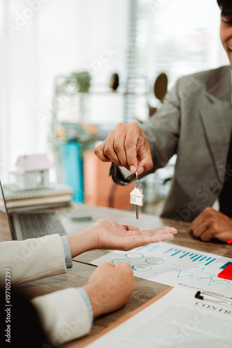 Real estate agents provide clients with a model home, along with mortgage agreements, loan agreements, lease agreements, and home purchase agreements, as well as home insurance policies.