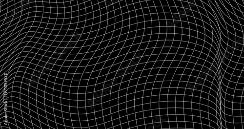 Black Background and Grid mesh lattice with distort deform array of lines Abstract Pattern