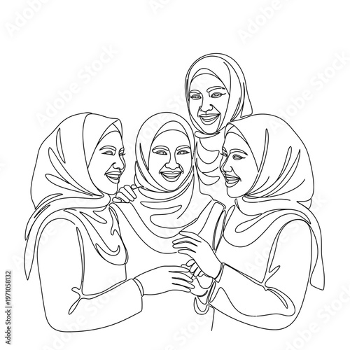 Four women wearing headscarves smiling.