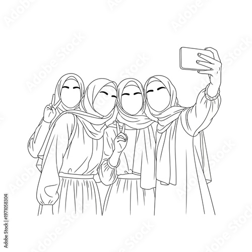 Four Women Wearing Hijab Taking Selfie.