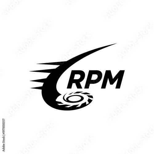 RPM speed logo with abstract tire design.