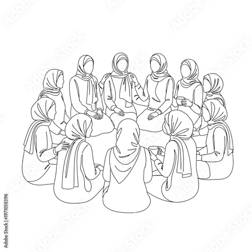 Group of women wearing headscarves sitting.
