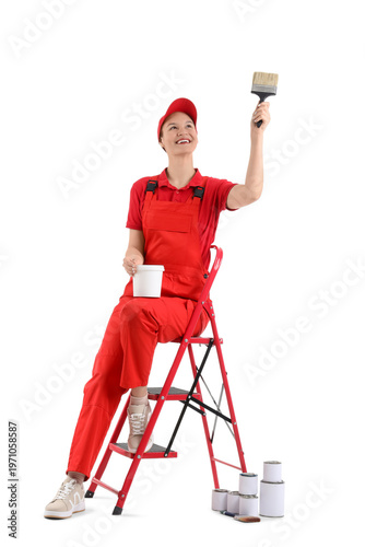 Female worker with brush an...